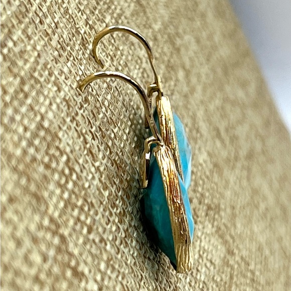 Blue Kingman Turquoise 18KT Yellow Gold Over Sterling Silver Earrings - Picture 2 of 13
